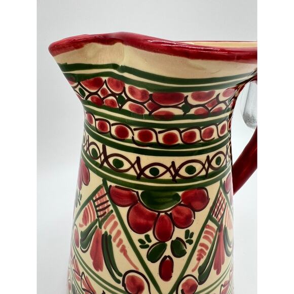 CASAS Spanish Sangria Pitcher Red Green Cream Glaze Pottery - Picture 3 of 7